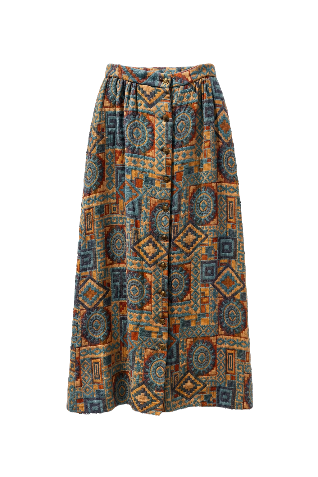 1970s Multi-color Cotton Skirt - Front View