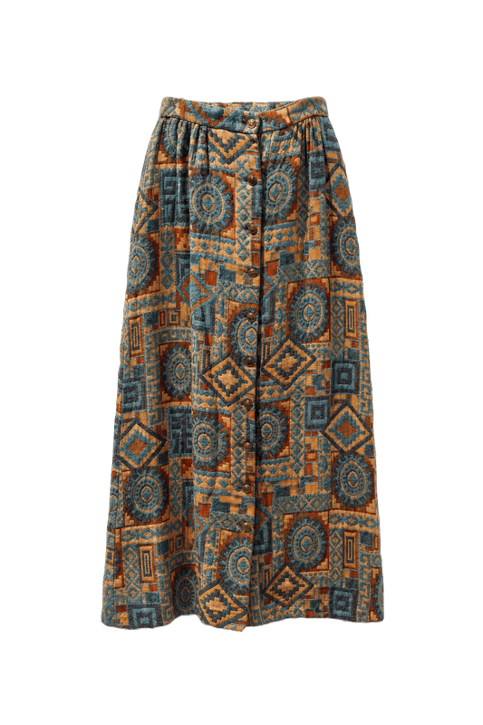 1970s Multi-color Cotton Skirt - Front View