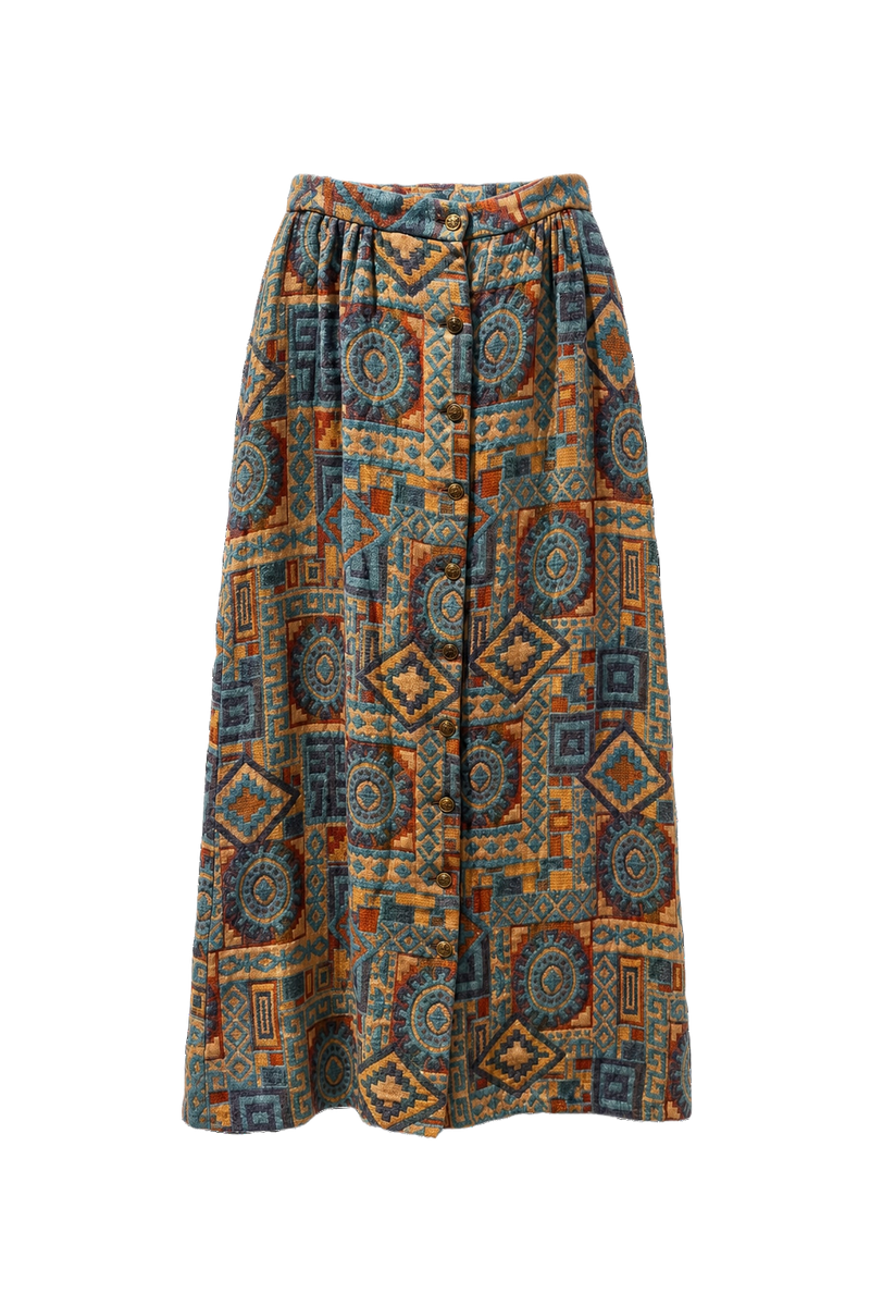 1970s Multi-color Cotton Skirt - Front View
