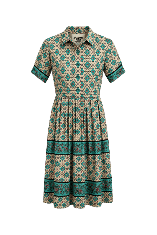 1970s Cream Cotton Dress - Front View