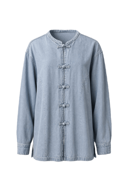 1990s Light Blue Denim Shirt - Front View