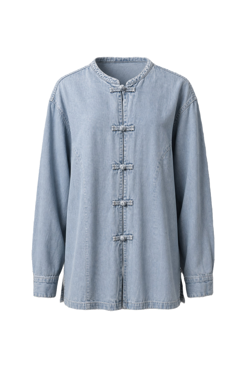1990s Light Blue Denim Shirt - Front View