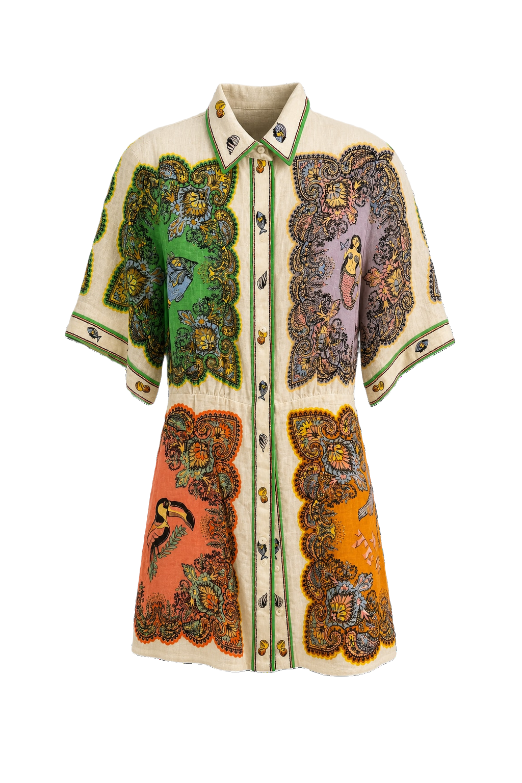 1980s Cream Cotton Shirt Dress - Front View
