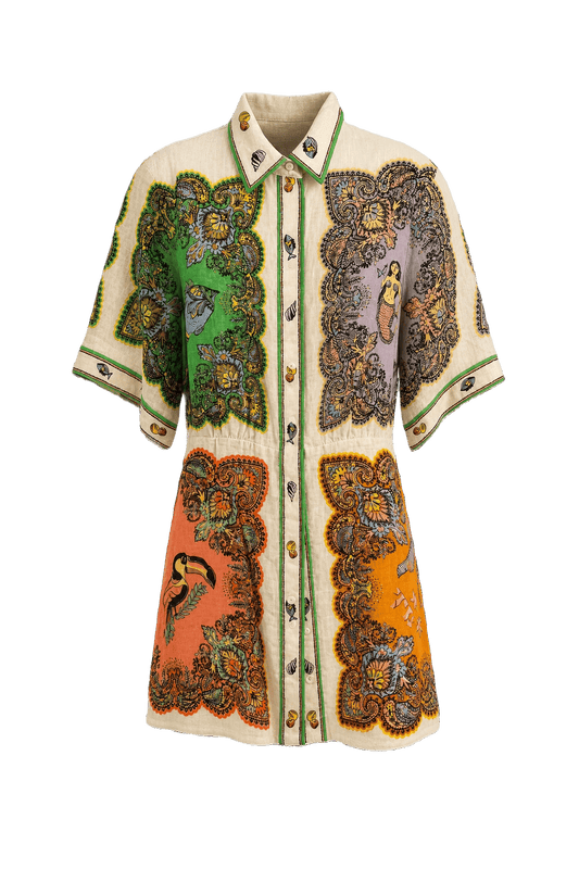 1980s Cream Cotton Shirt Dress - Front View