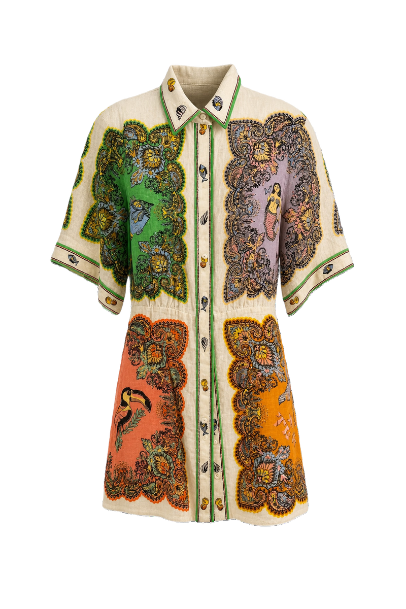 1980s Cream Cotton Shirt Dress - Front View