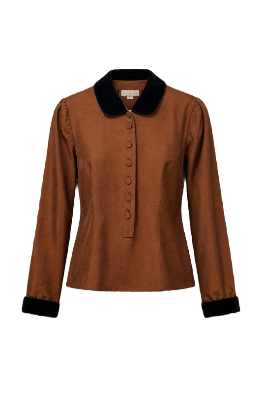 1980s Rusty Brown Silk Blouse - Front View