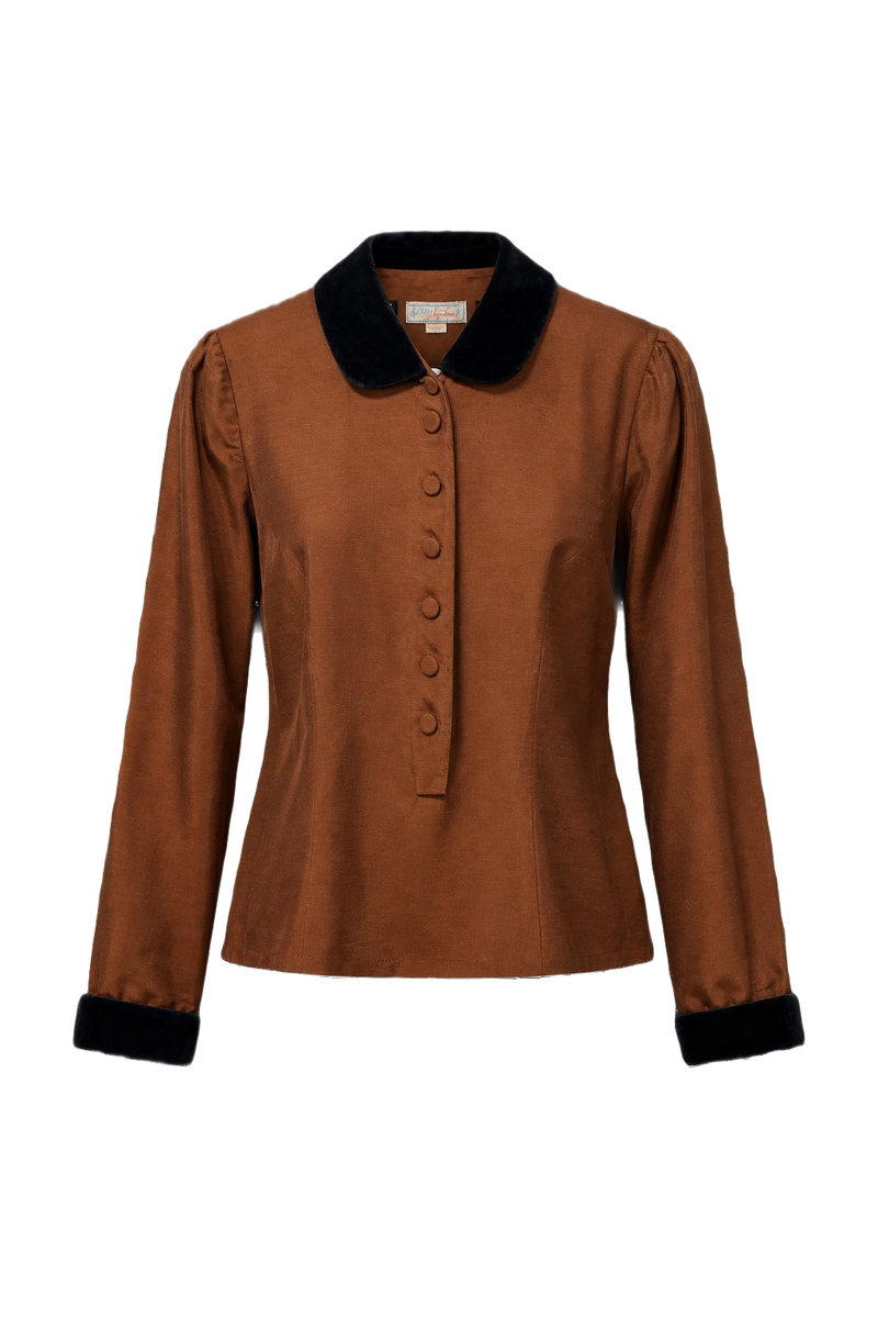 1980s Rusty Brown Silk Blouse - Front View