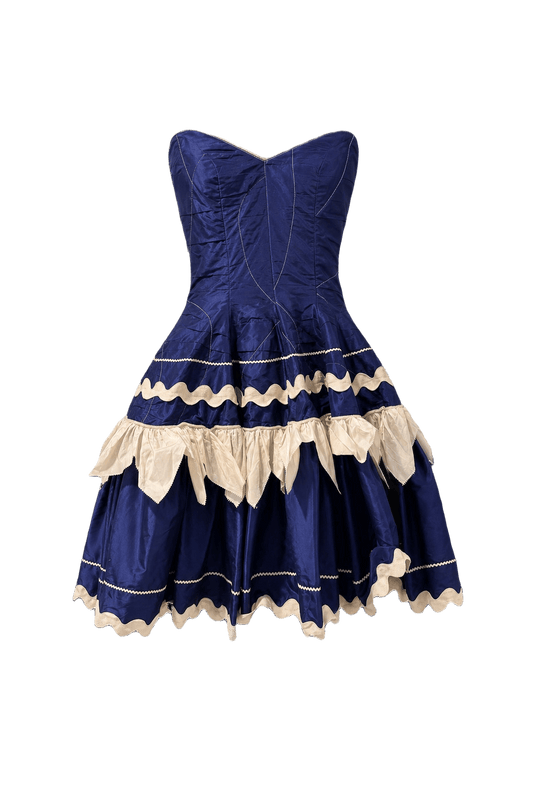 1980s Royal Blue Taffeta Dress - Front View