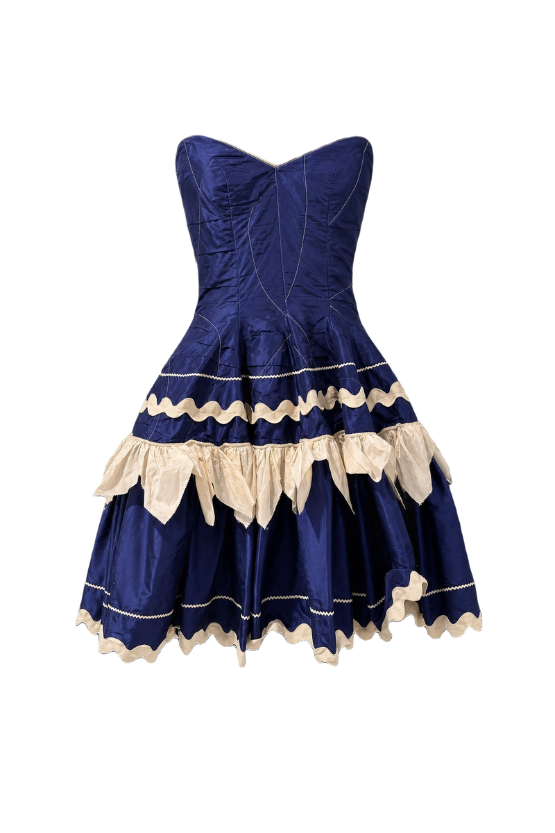 1980s Royal Blue Taffeta Dress - Front View