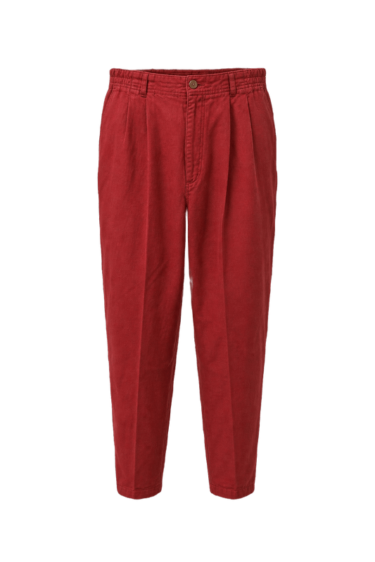 1980s Deep Red Cotton Pants - Front View