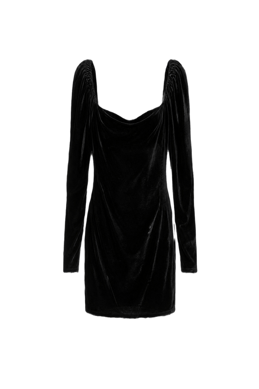 1980s Black Velvet Mini Dress - Front View