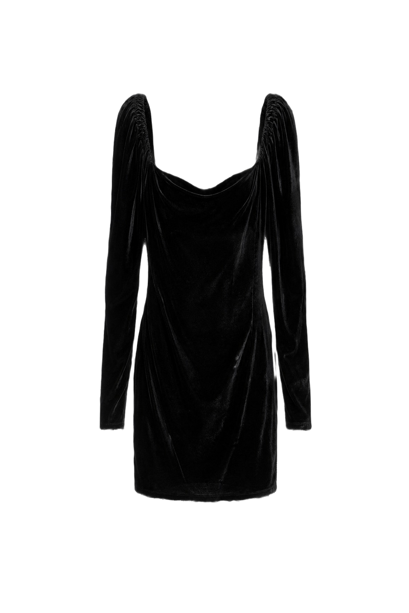 1980s Black Velvet Mini Dress - Front View