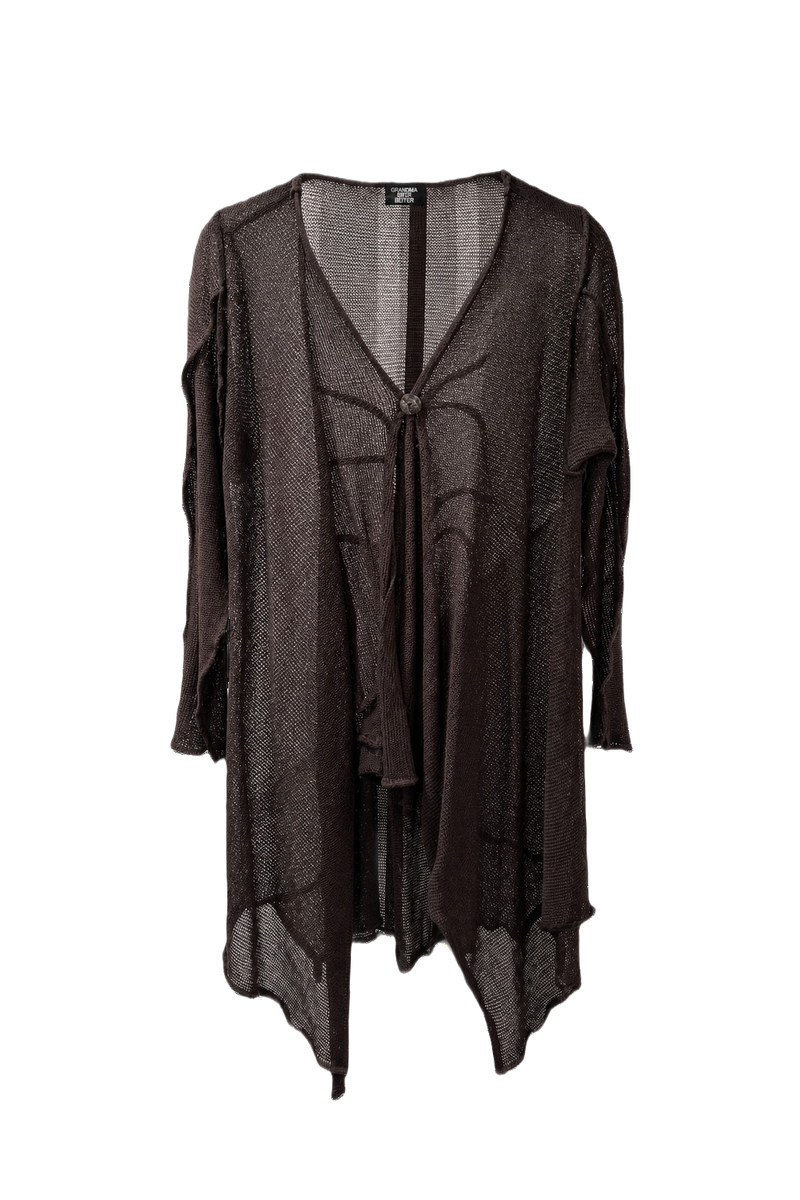 1990s Dark Brown Polyester Cardigan - Front View
