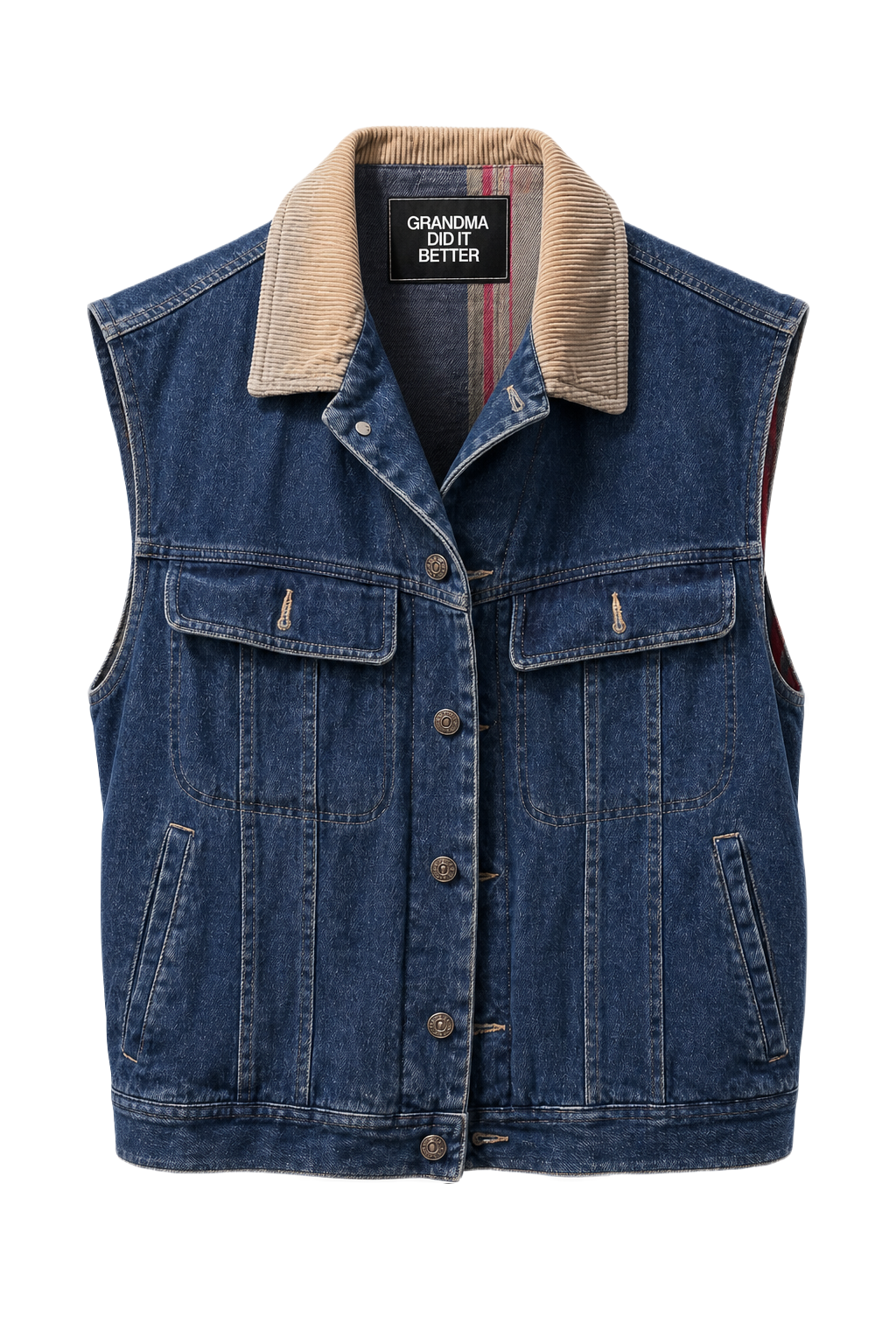 1980s Blue Denim Vest - Front View
