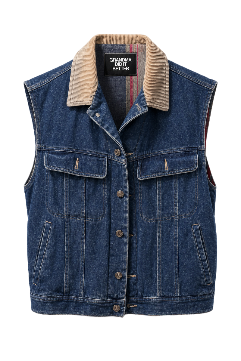 1980s Blue Denim Vest - Front View