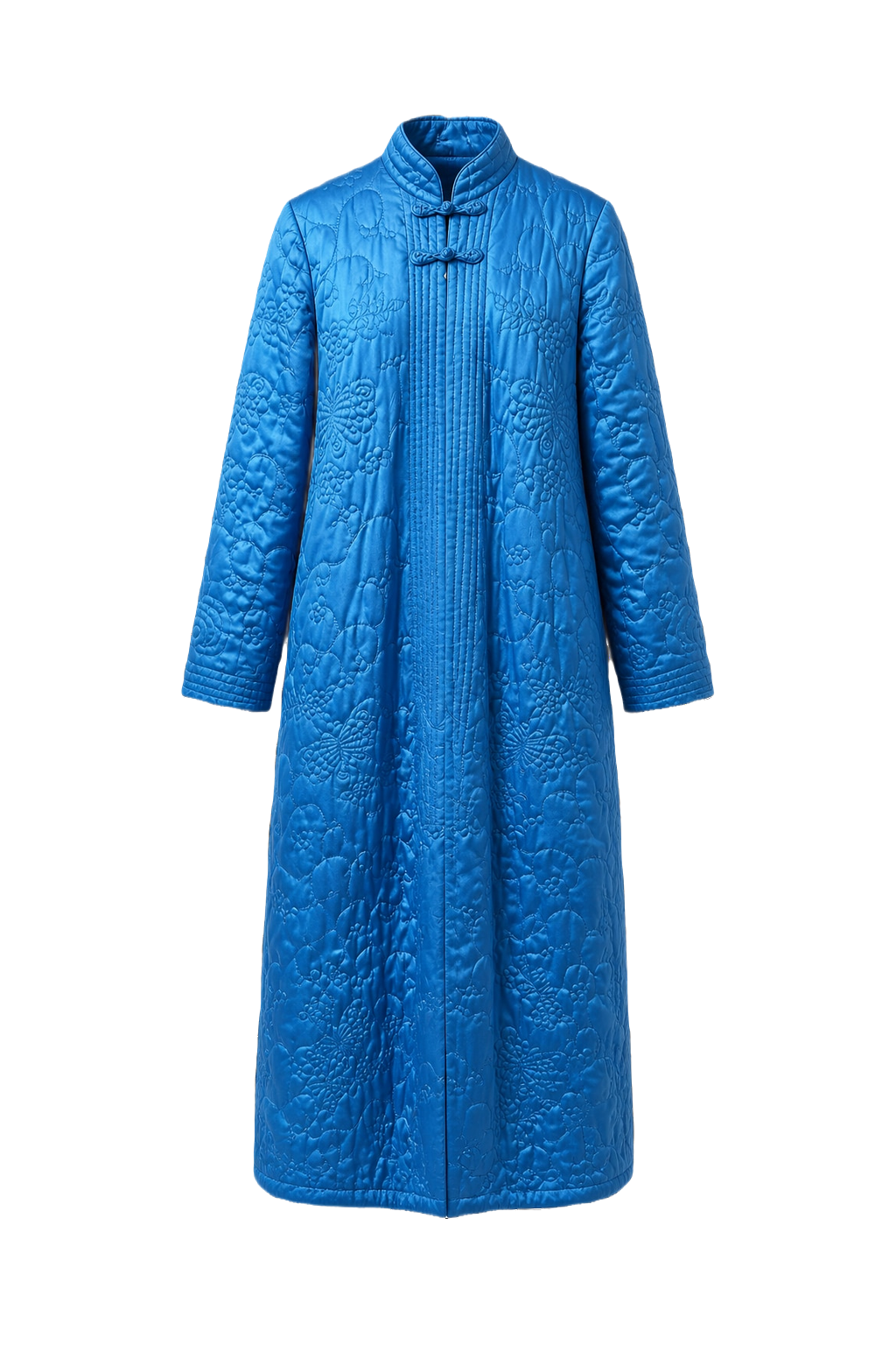 1970s Bright Blue Satin Coat - Front View