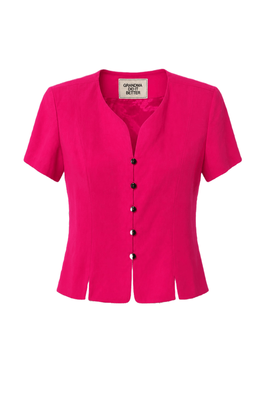 1980s Fuchsia Cotton Blend Blouse - Front View