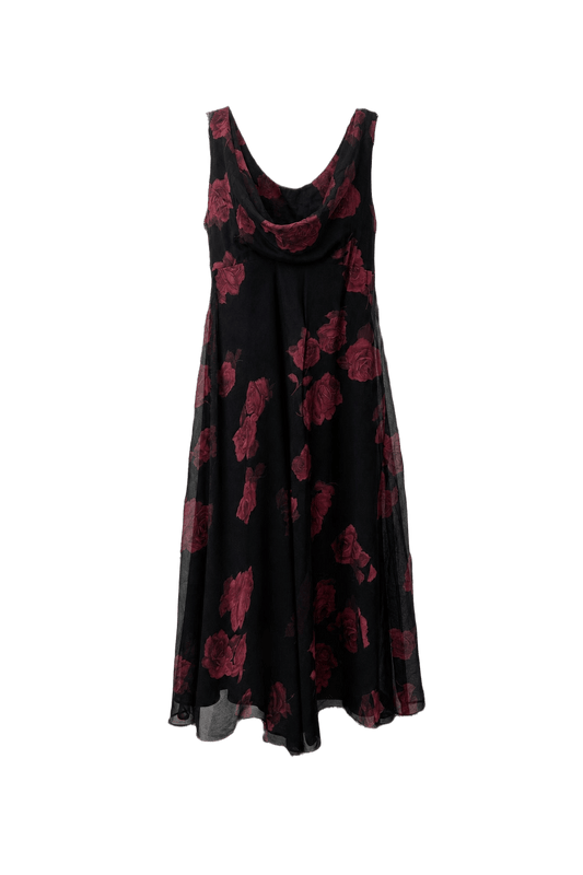 1990s Black Sheer Polyester Dress - Front View