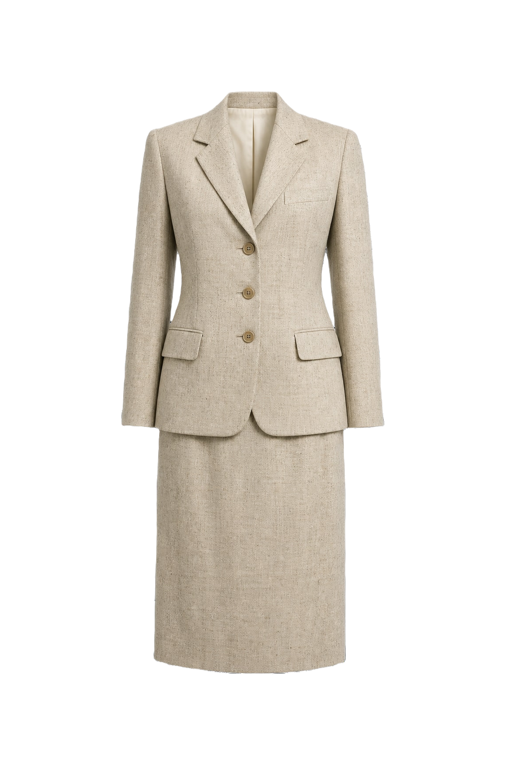 1980s Cream Wool Blazer and Skirt Set - Front View