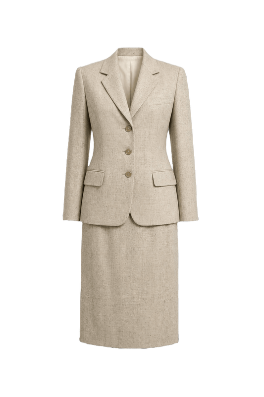 1980s Cream Wool Blazer and Skirt Set - Front View
