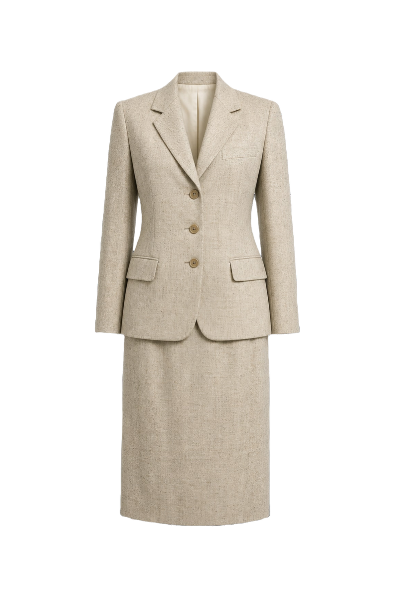 1980s Cream Wool Blazer and Skirt Set - Front View