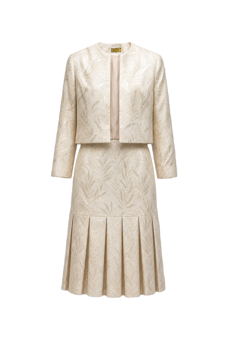 1980s Cream Brocade Set - Front View
