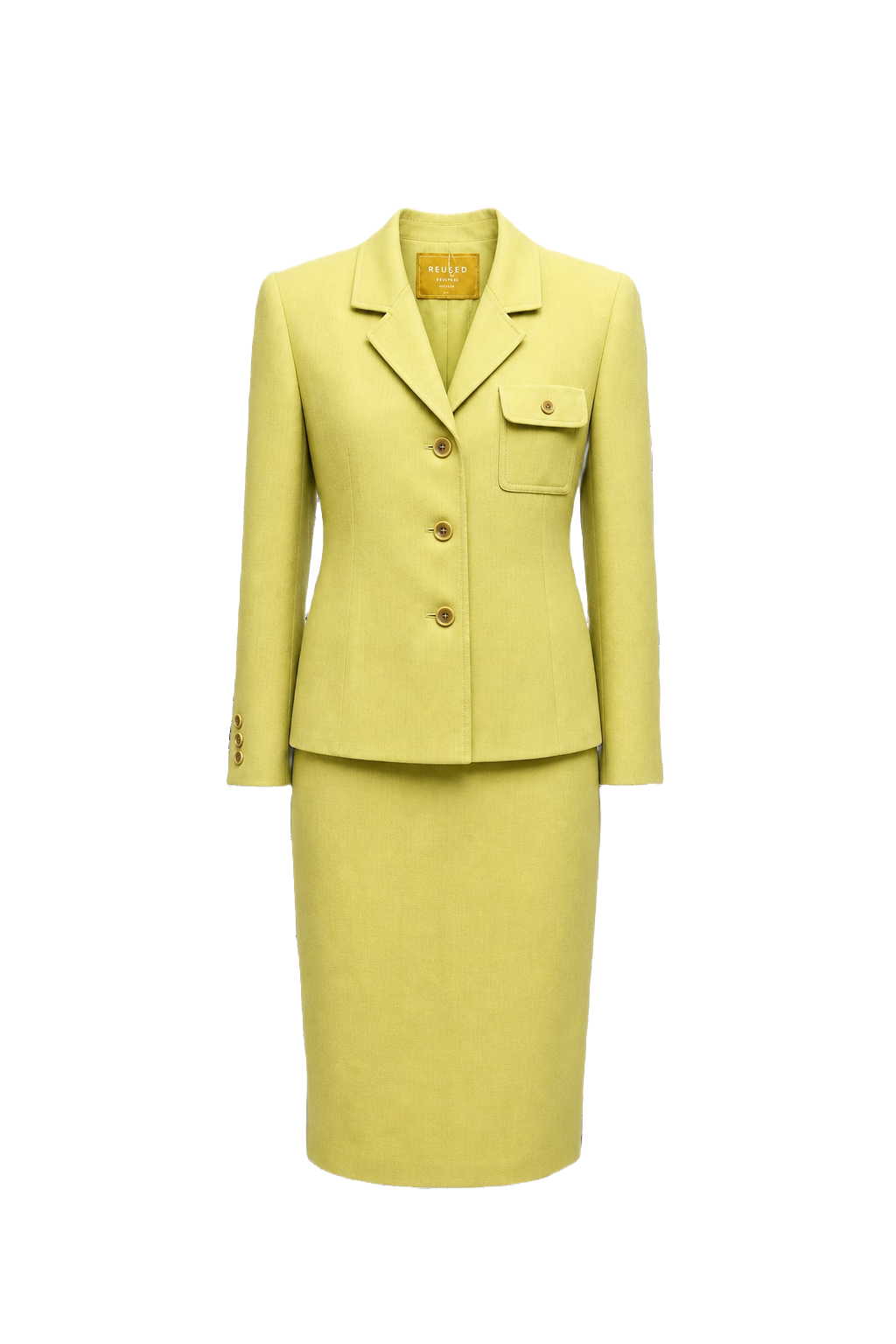 1980s Pale Yellow Wool Blazer and Skirt Set - Front View