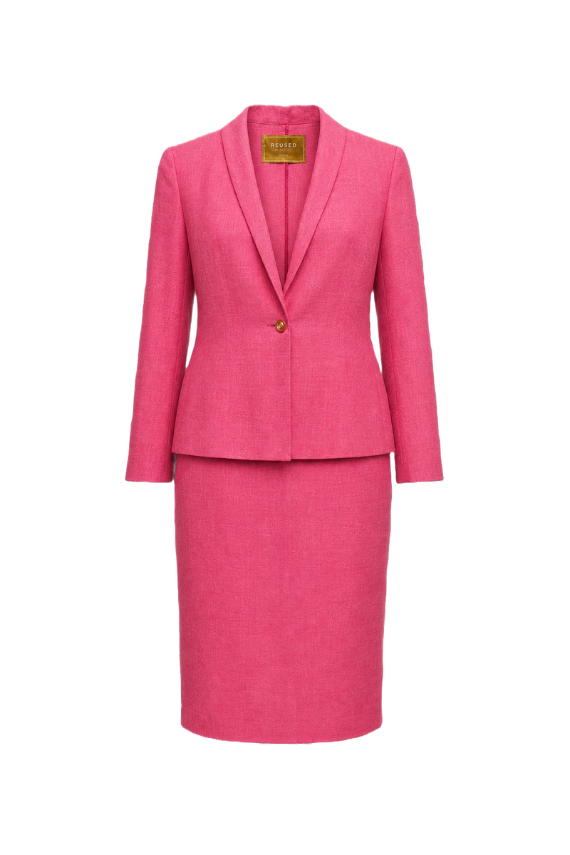 1980s Pink Wool Two-Piece Skirt Suit - Front View