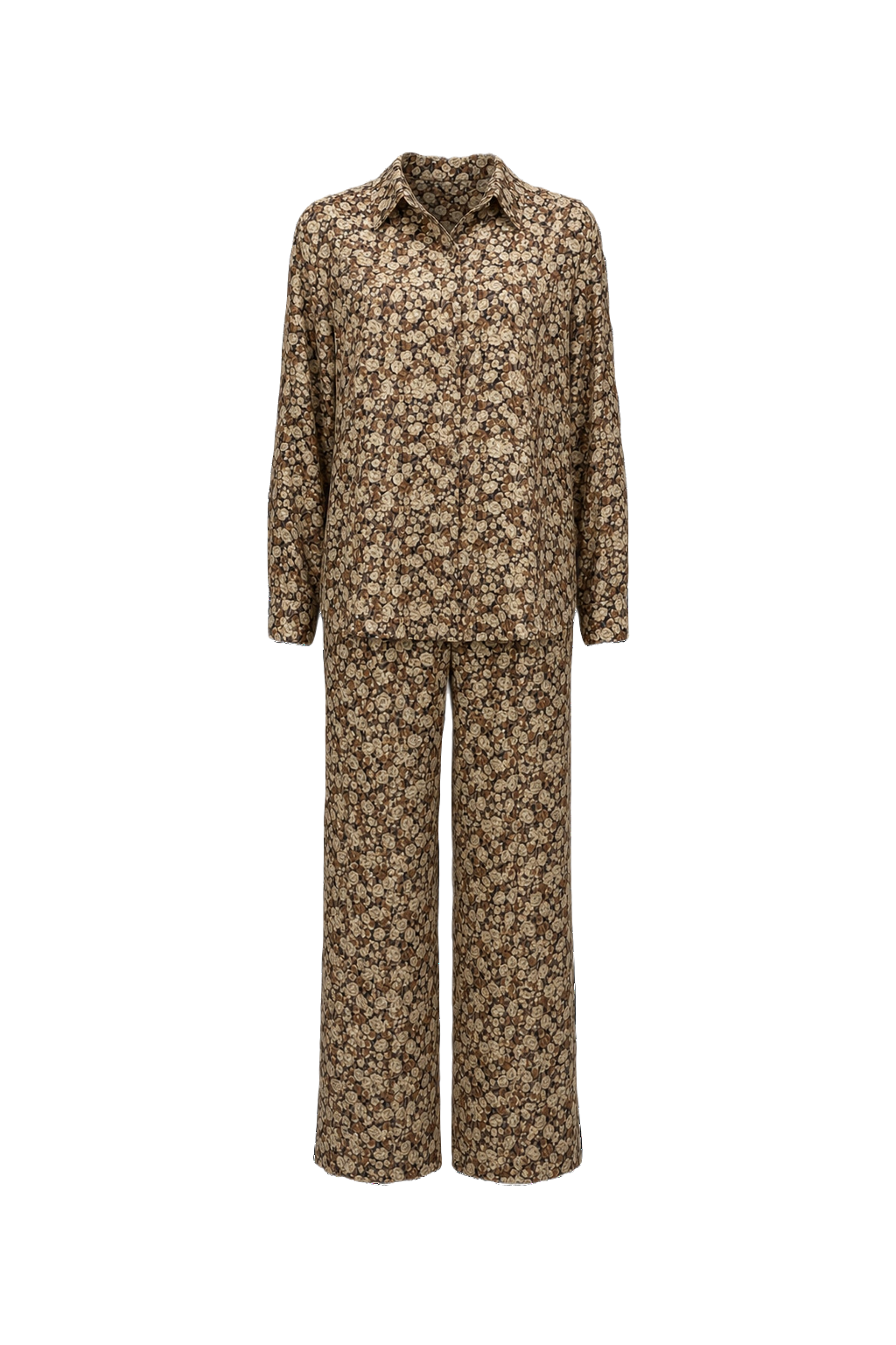 1980s Cream Floral Silk Blend Two-Piece Set - Front View