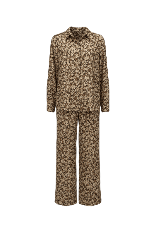 1980s Cream Floral Silk Blend Two-Piece Set - Front View