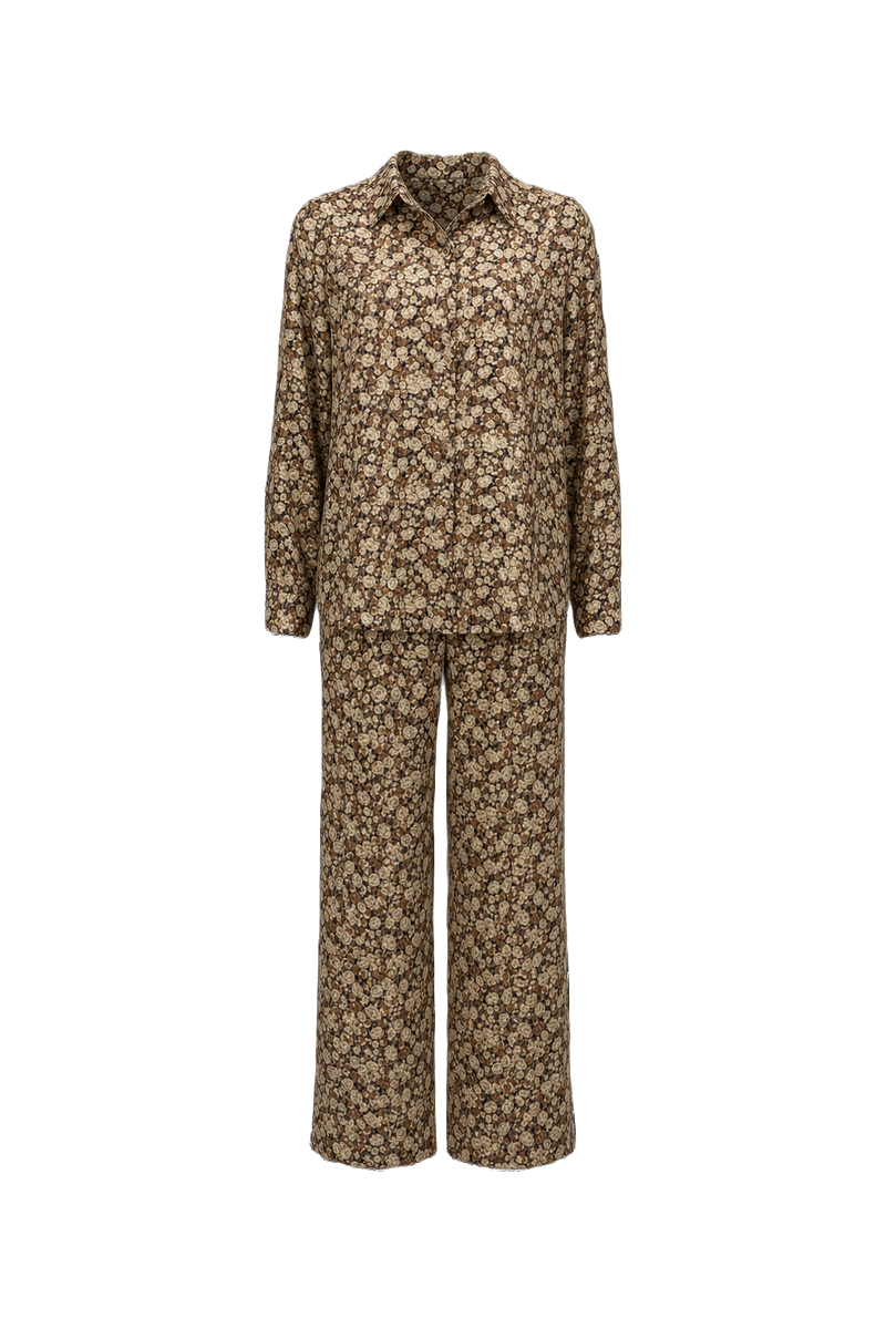 1980s Cream Floral Silk Blend Two-Piece Set - Front View
