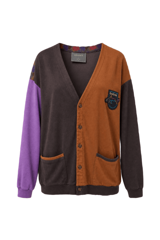 1990s Brown Cotton Color Block Cardigan - Front View
