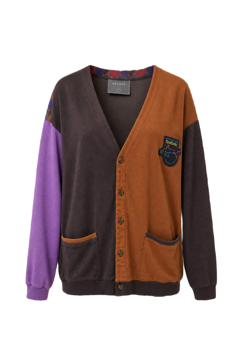 1990s Brown Cotton Color Block Cardigan - Front View