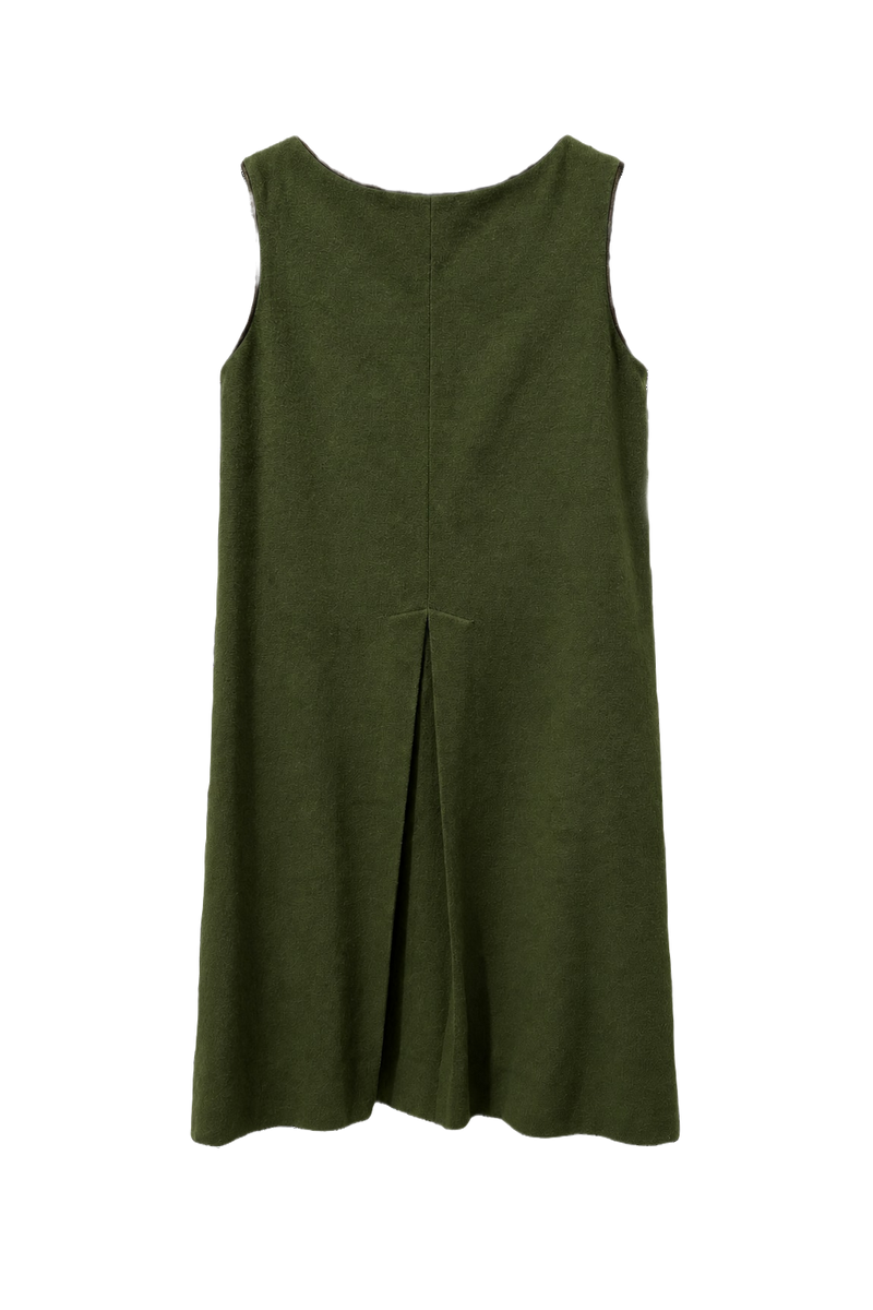 1960s Green Wool Shift Dress - Front View