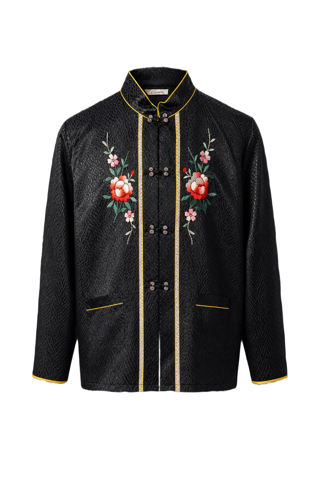 1970s Black Silk Jacket - Front View