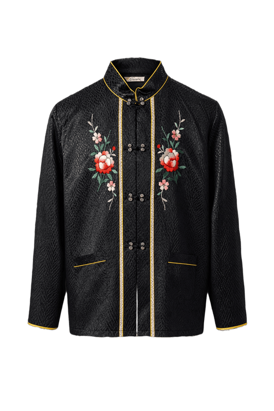 1970s Black Silk Jacket - Front View