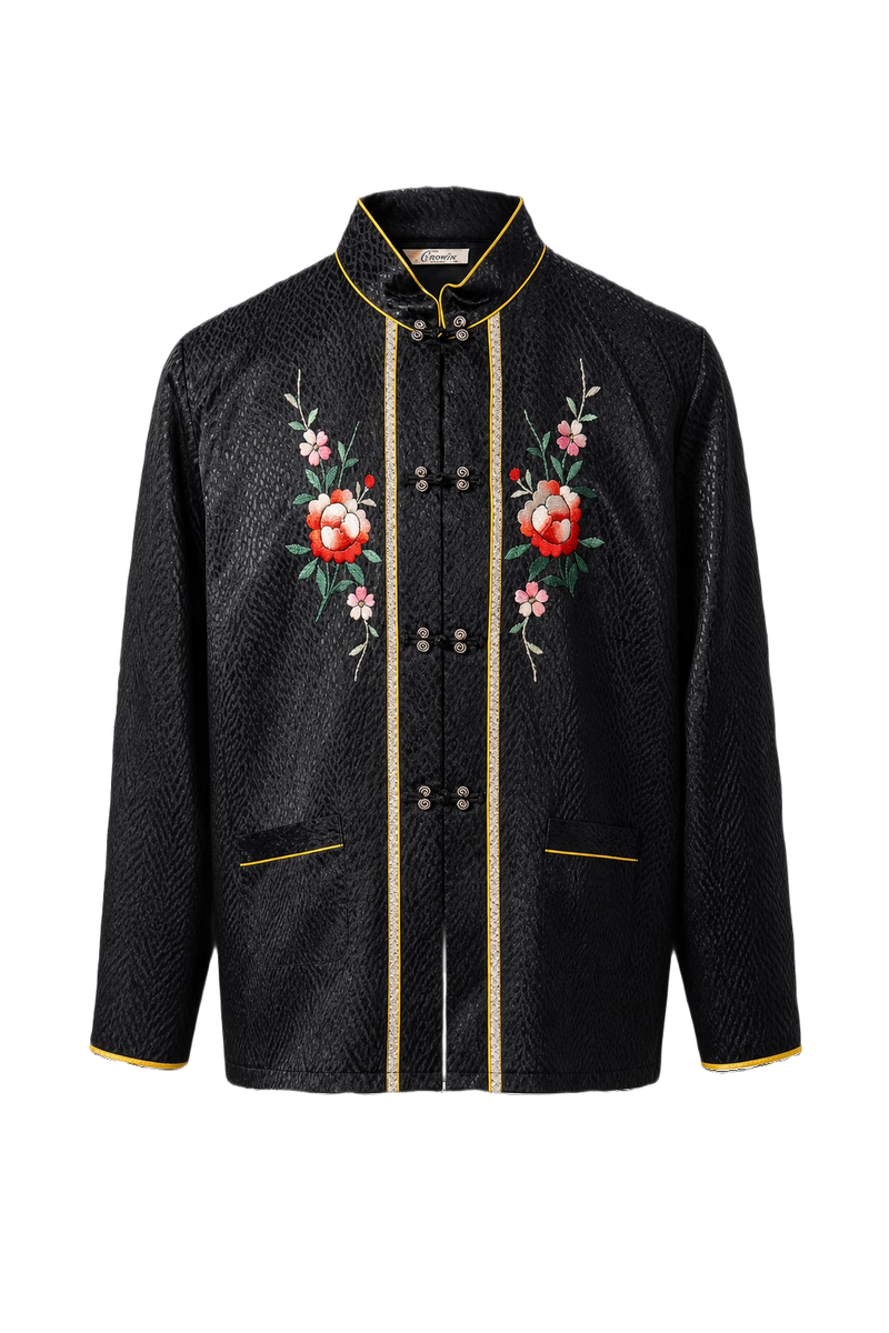 1970s Black Silk Jacket - Front View