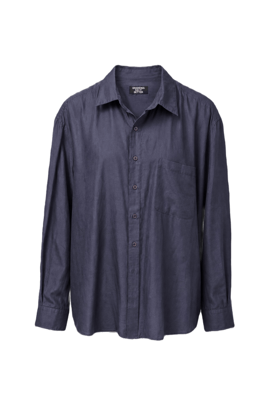 1980s Navy Blue Cotton Shirt - Front View