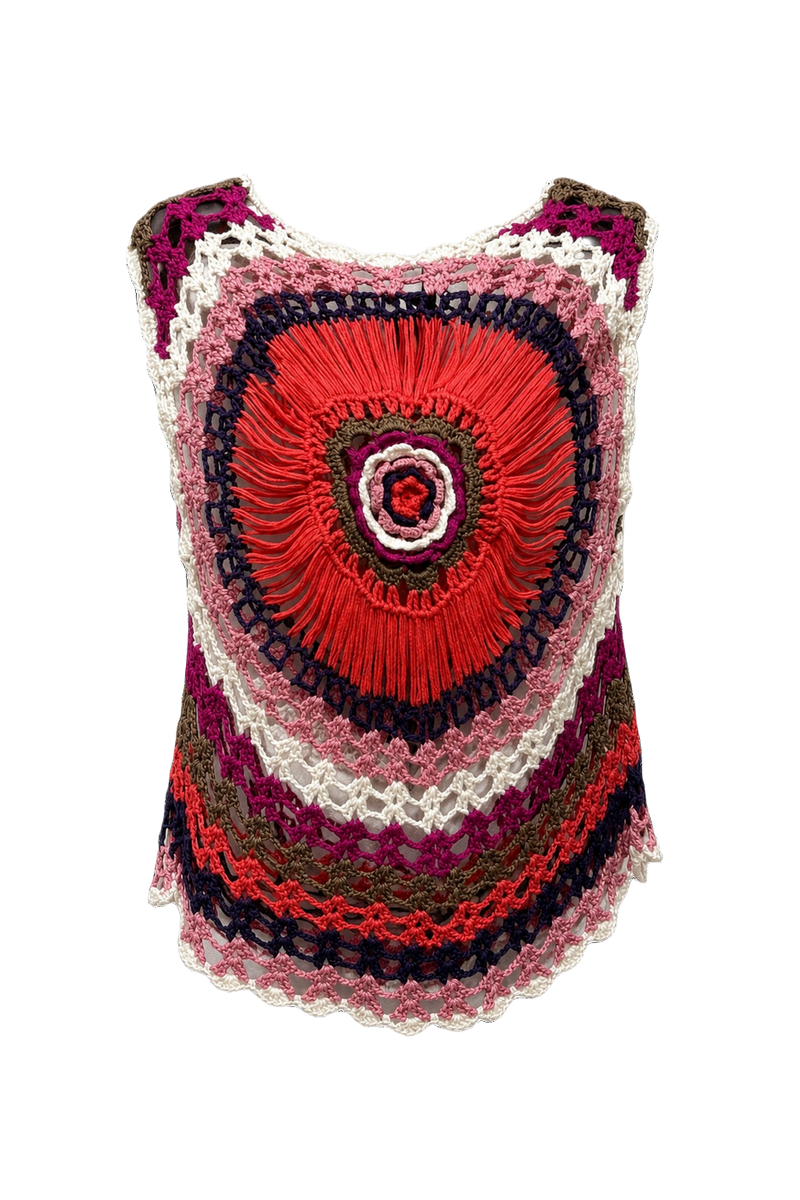1970s Red Cotton Sleeveless Top - Front View