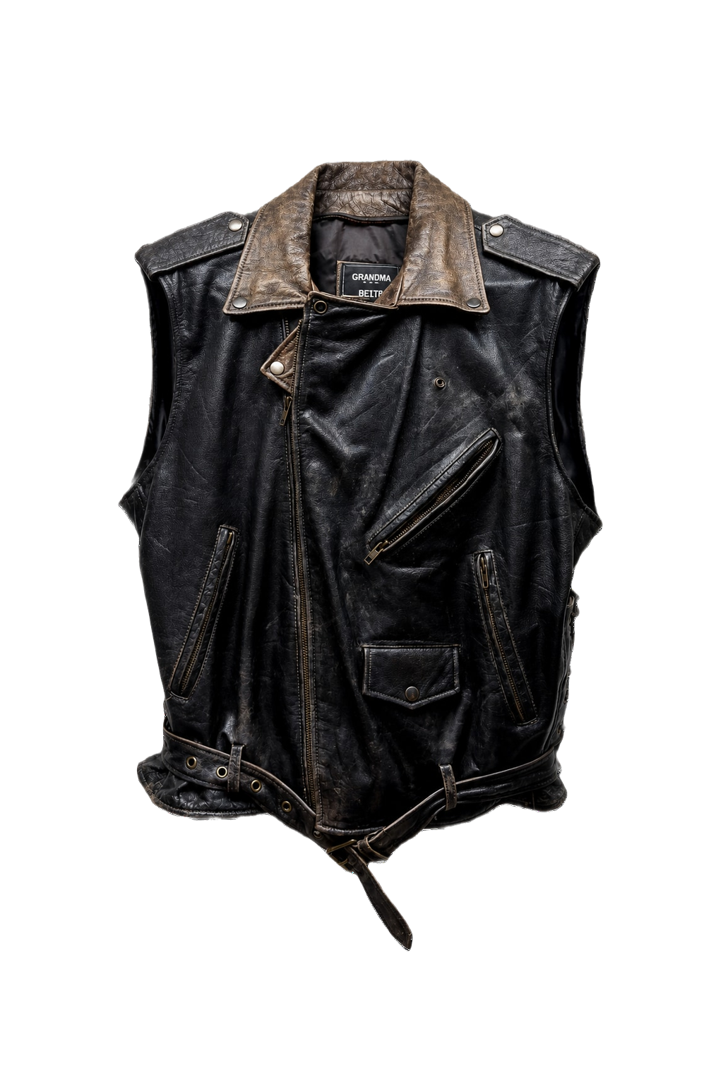 1980s Black Leather Fitted Leather Vest - Front View