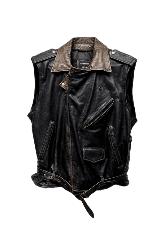 1980s Black Leather Fitted Leather Vest - Front View