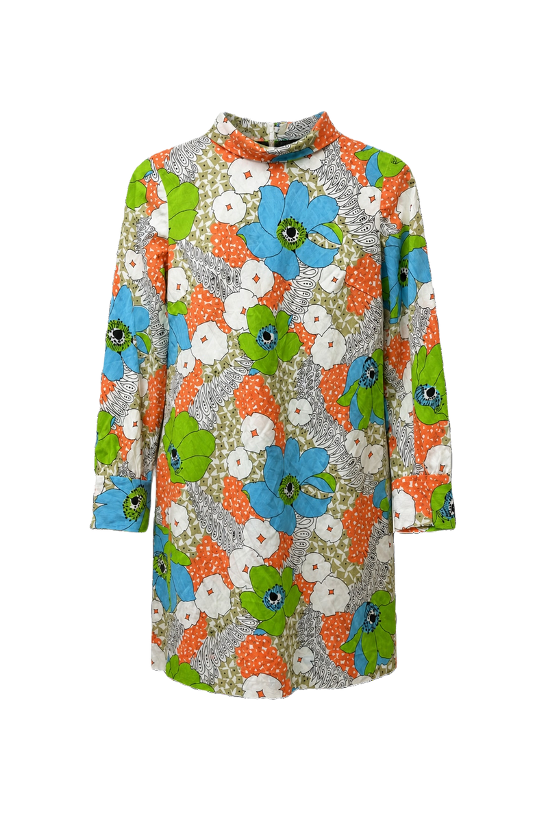 1960s Multicolor Cotton Mini Dress - Front View