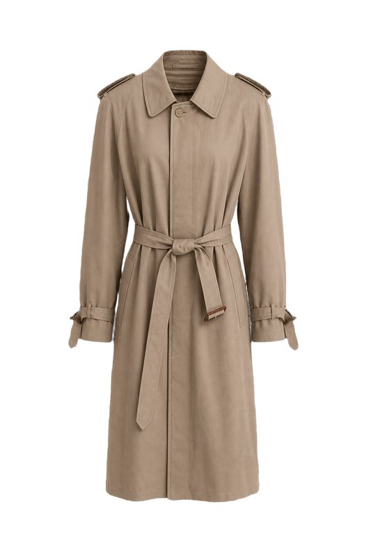 1980s Tan Cotton Trench Coat - Front View