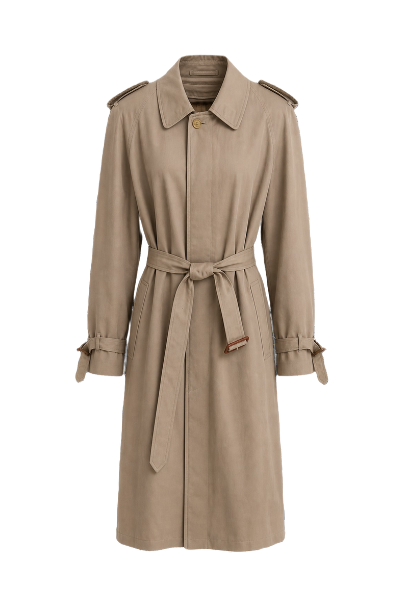 1980s Tan Cotton Trench Coat - Front View