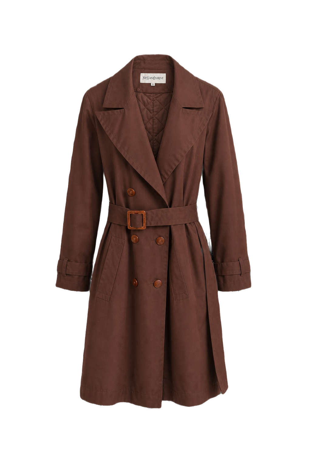 1980s Brown Cotton Trench Coat - Front View