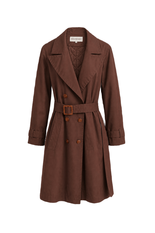 1980s Brown Cotton Trench Coat - Front View