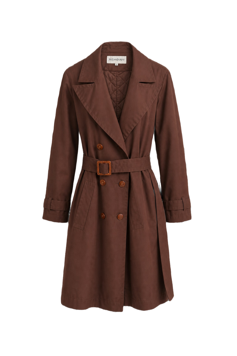 1980s Brown Cotton Trench Coat - Front View