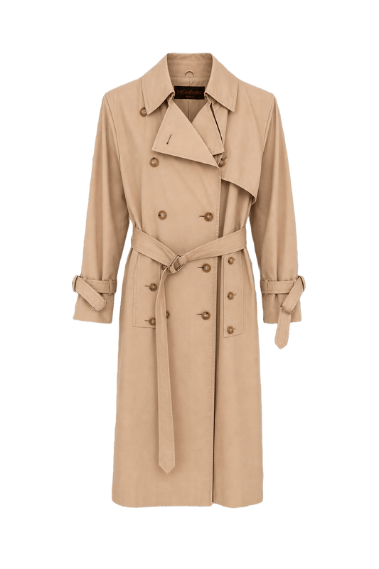 1980s Beige Cotton Trench Coat - Front View