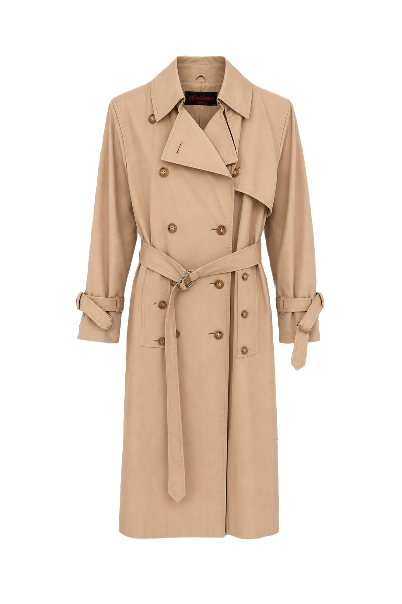 1980s Beige Cotton Trench Coat - Front View