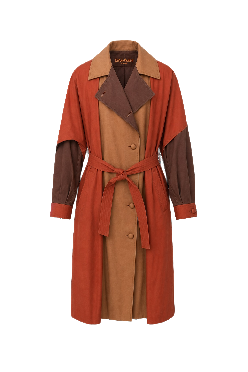 1980s Rust Cotton Trench Coat - Front View